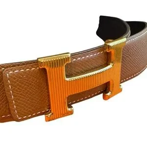 HERMES Gold H Striee Belt Buckle Reversible Strap Black Brown Size 85 HERMES Mini H Reversible 24mm Gold Black Leather Belt Kit 85  main image 2